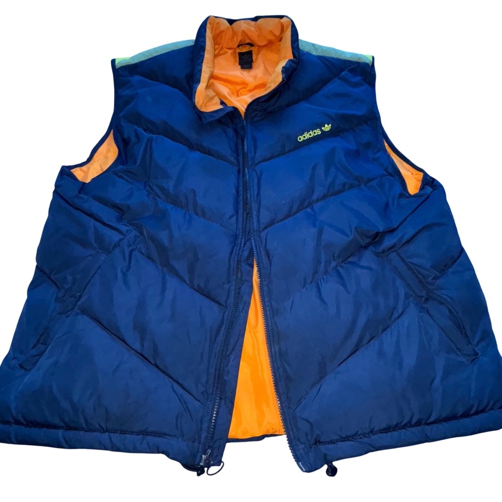 Adidas Puffer Vest 2XL Trefoil Navy Blue Orange Colorblock Y2K Retro Streetwear